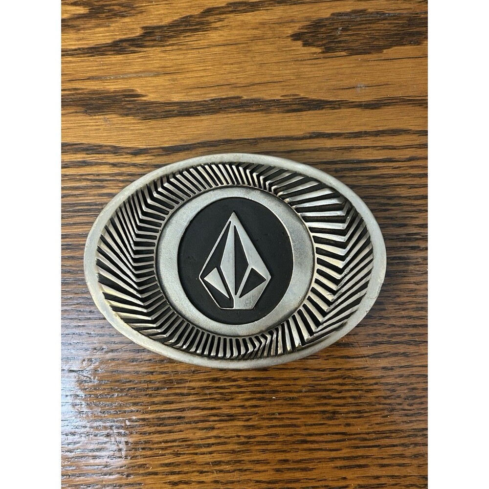 Vintage Volcom Belt Buckle Silver and Black 3D Embossed Cast Metal Skater Retro